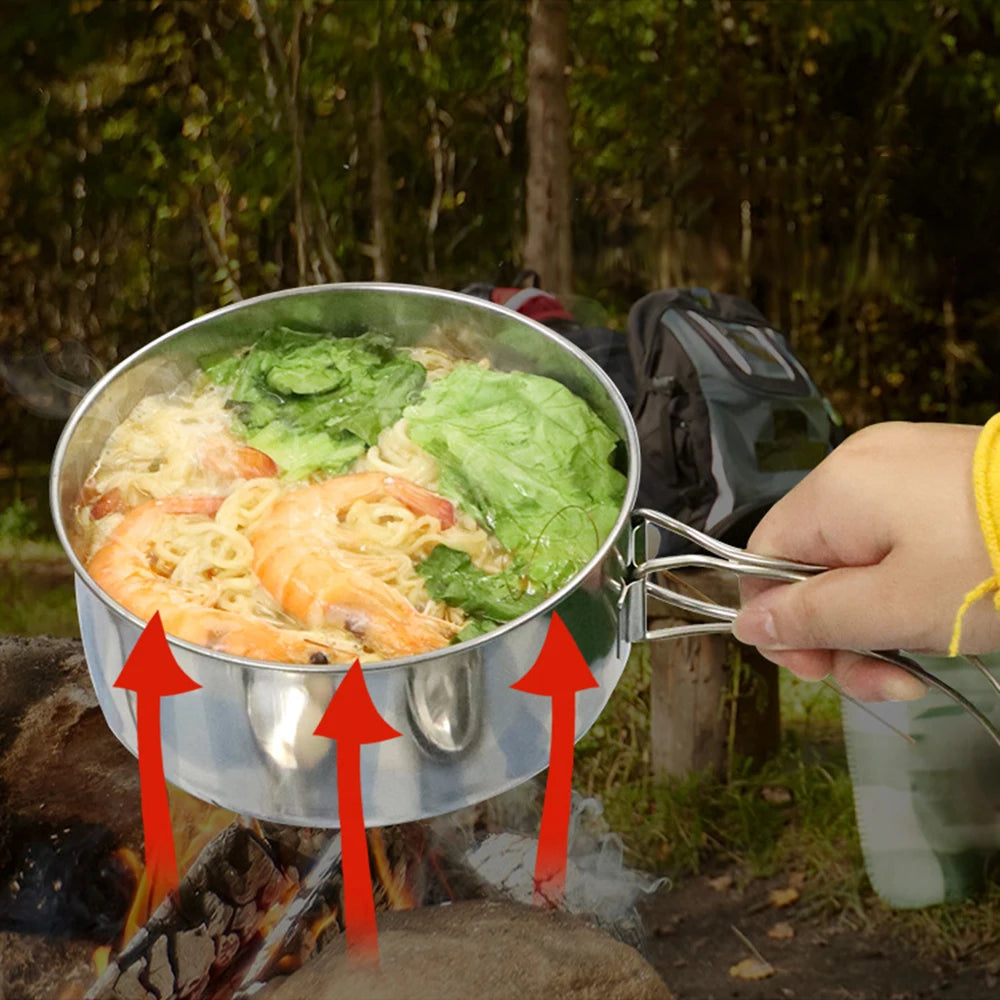 Outdoor Stainless-Steel Camping Cookware Set Cooking Picnic Bowl Pot Set