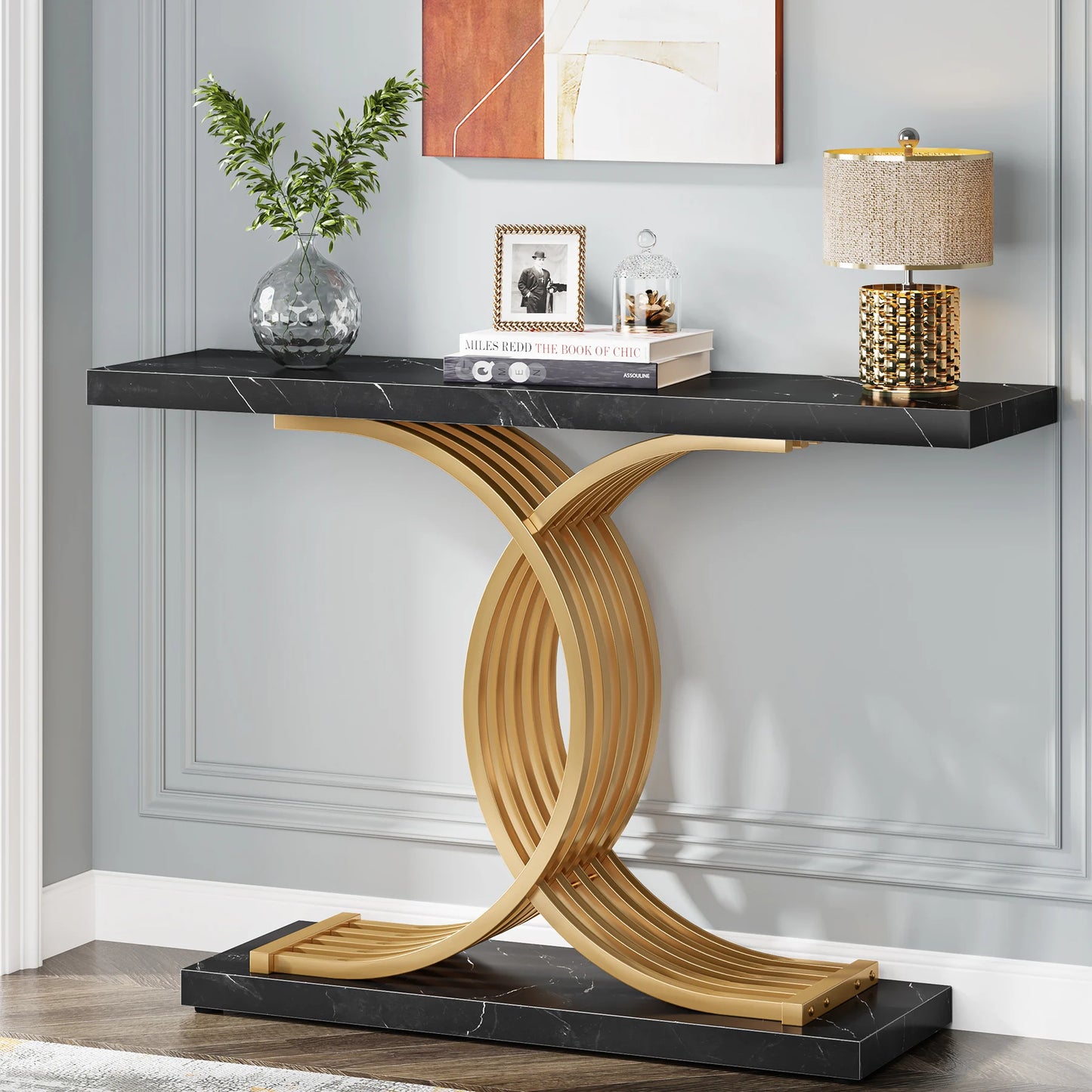 Gold Entryway Table, Modern Console Faux Marble Narrow Wood Sofa