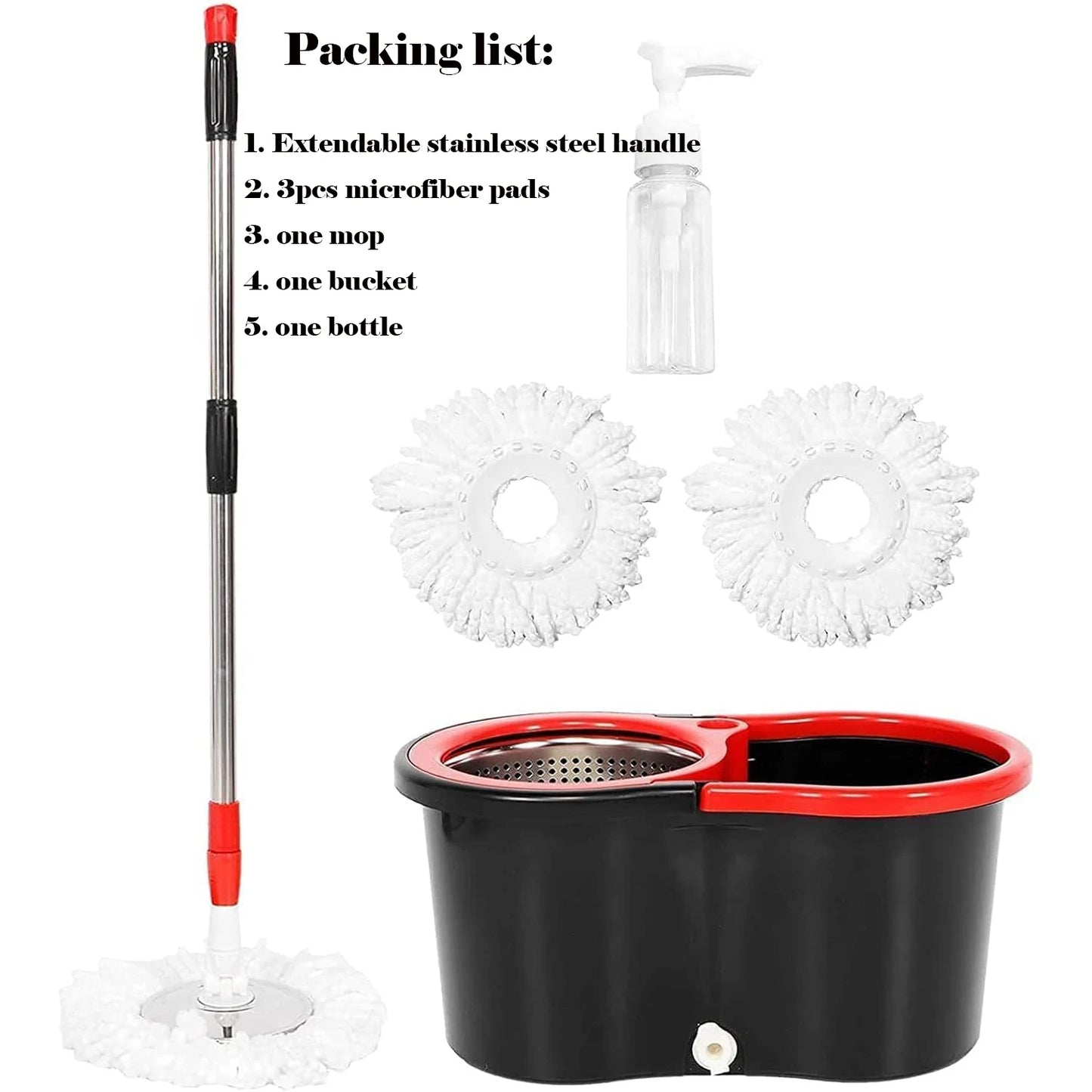 Spin Mop Bucket Sets with Wring System Microfiber Heads, Stainless