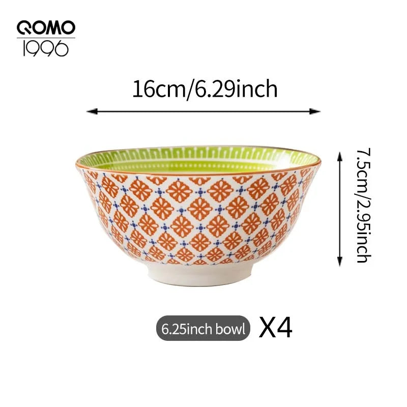 Ceramic Bowl Set Multicolored Porcelain Dinnerware Set Premium Rice Bowls