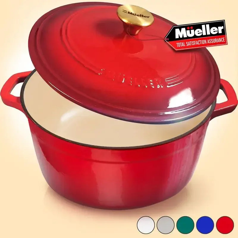 Mueller DuraCast 6 Quart Enameled Cast Iron Dutch Oven Pot with Lid