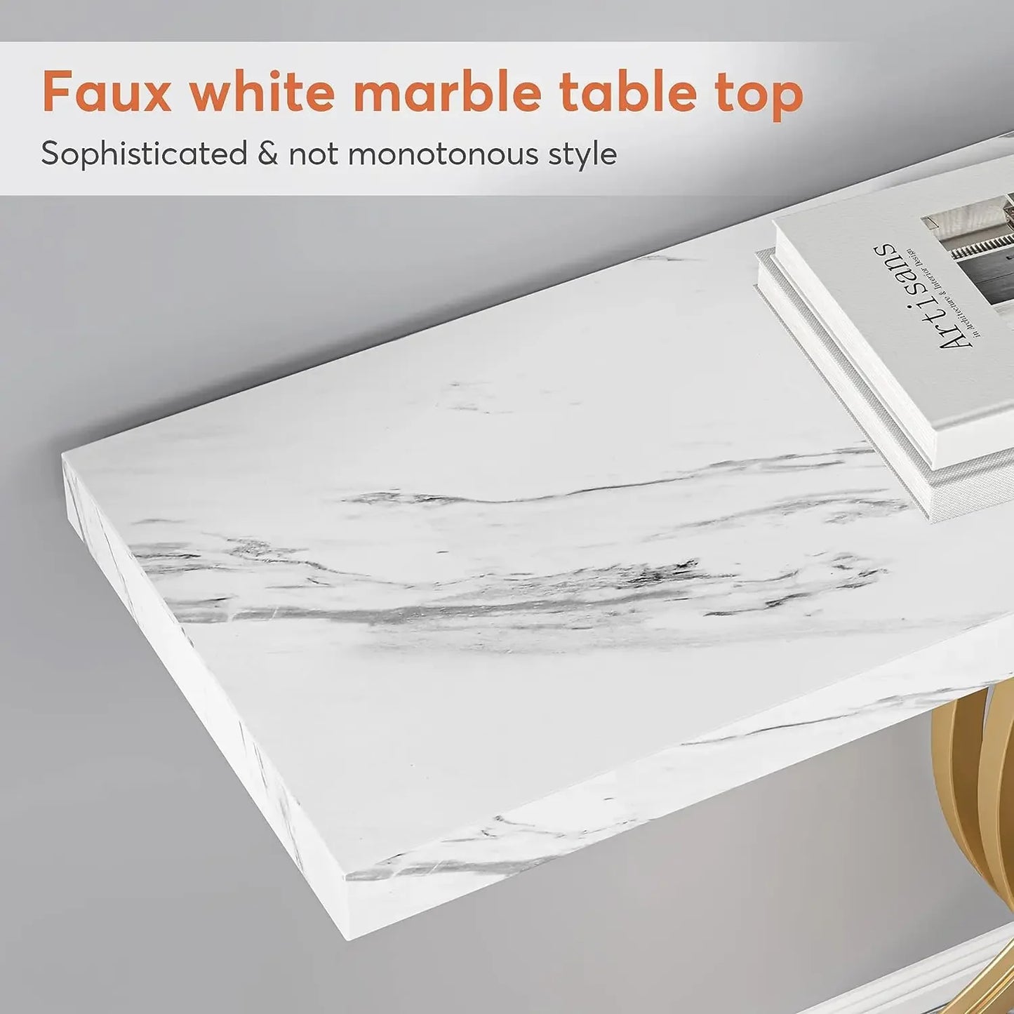 Gold Entryway Table, Modern Console Faux Marble Narrow Wood Sofa