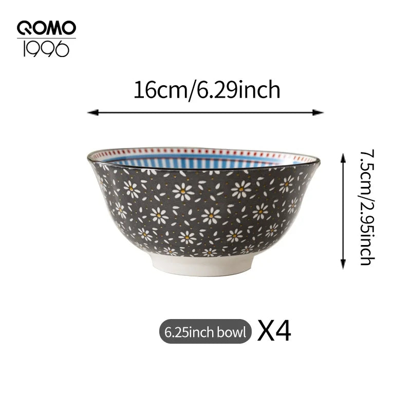 Ceramic Bowl Set Multicolored Porcelain Dinnerware Set Premium Rice Bowls