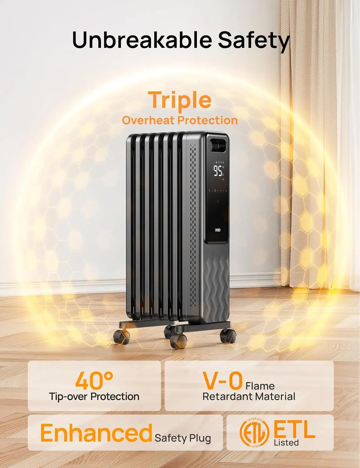 Radiator, Electric Radiant Heaters for indoor use Large Room with Remote Control,