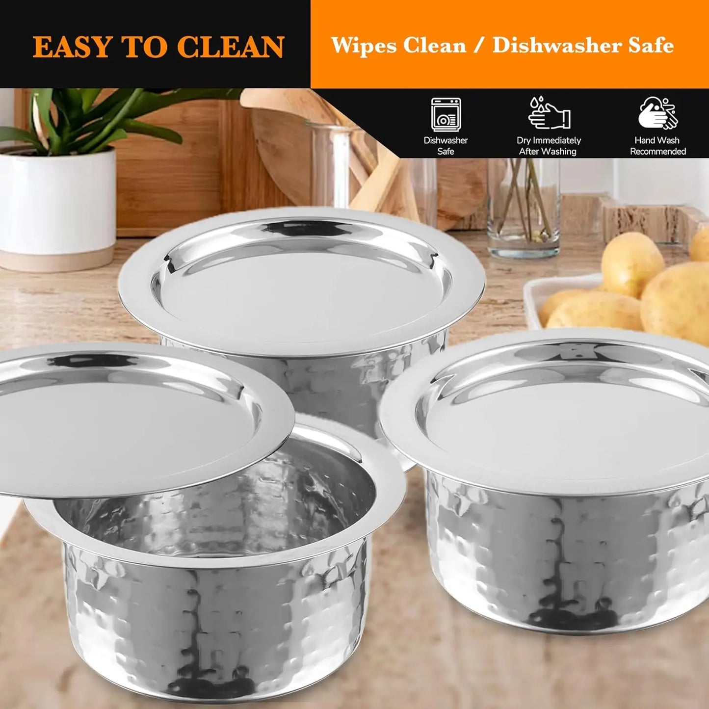 Steel Hammered with Lid Cookware Set Gas Stove Container Pot
