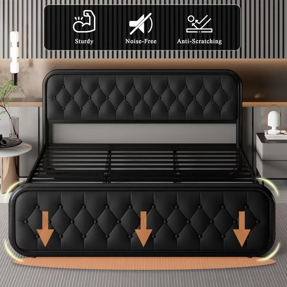 King Size Bed Frame Heavy Duty Leather Headboard Bedroom Furniture 12"
