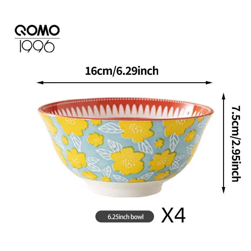 Ceramic Bowl Set Multicolored Porcelain Dinnerware Set Premium Rice Bowls