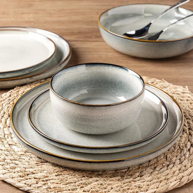 Ceramic Dinnerware Sets Stoneware Plates and Bowls Sets, Reactive Glaze Dishes