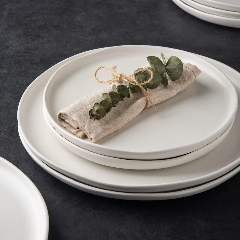 Ceramic Dinner Plates Set Wavy Rim Stoneware Dish Set, Large Dinnerware Plates