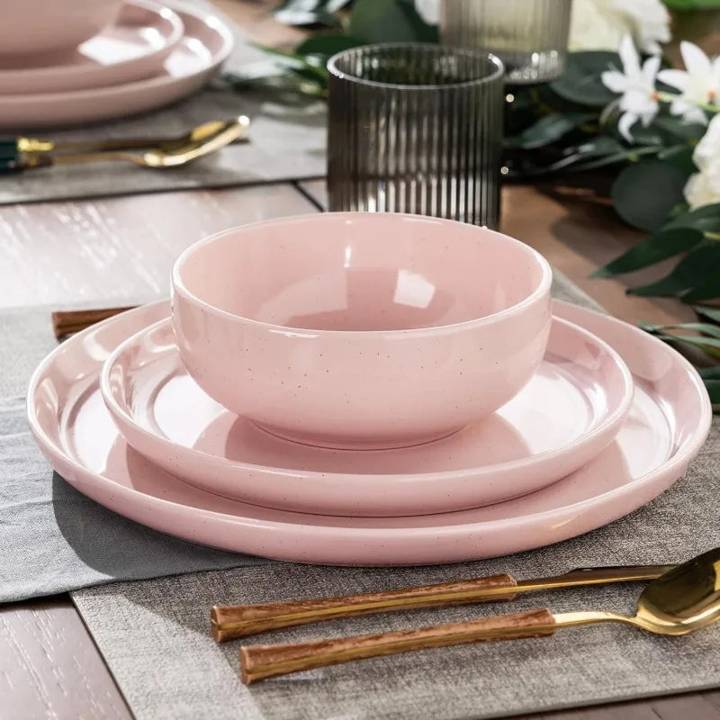 Dinnerware Speckled Glaze Plates and Bowls Sets, Handmade Chip and Scratch Resistant Stoneware