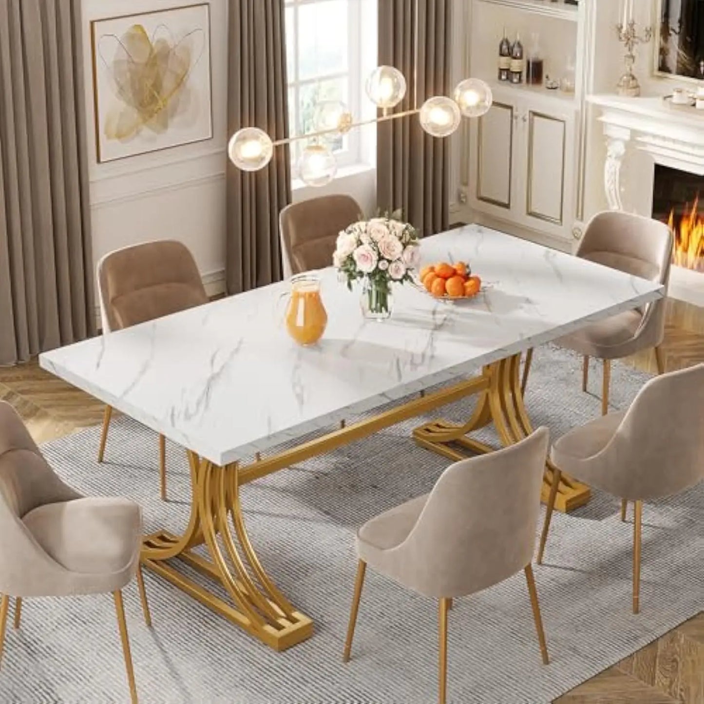 Rectangular Dining Table Modern Kitchen with Stylish Metal Legs, Large Dinner Tables for Dining Room