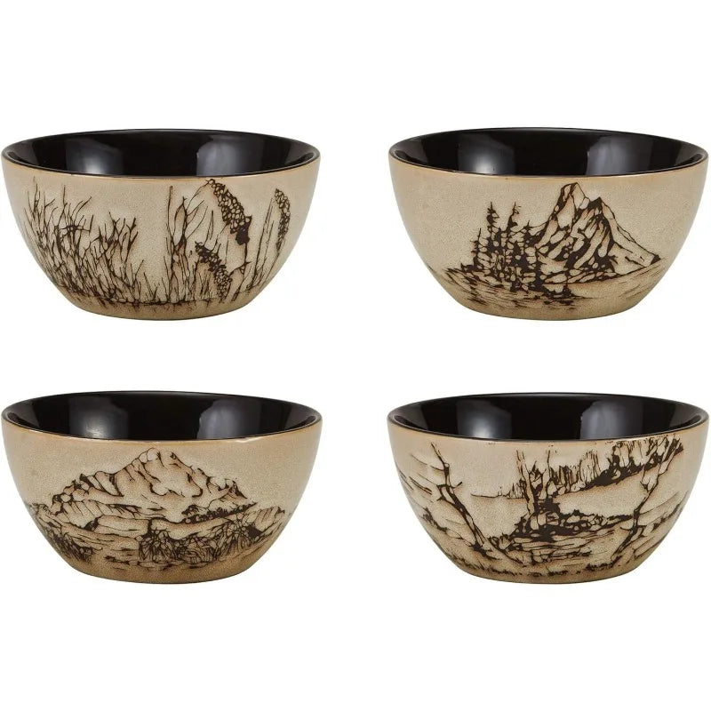 Animal Print 16 Piece Dinnerware Set, Black and Beige