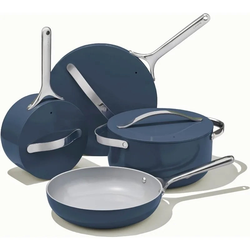 Nonstick Ceramic Cookware Set - Navy Oven & Safe, Pots and Pans Set