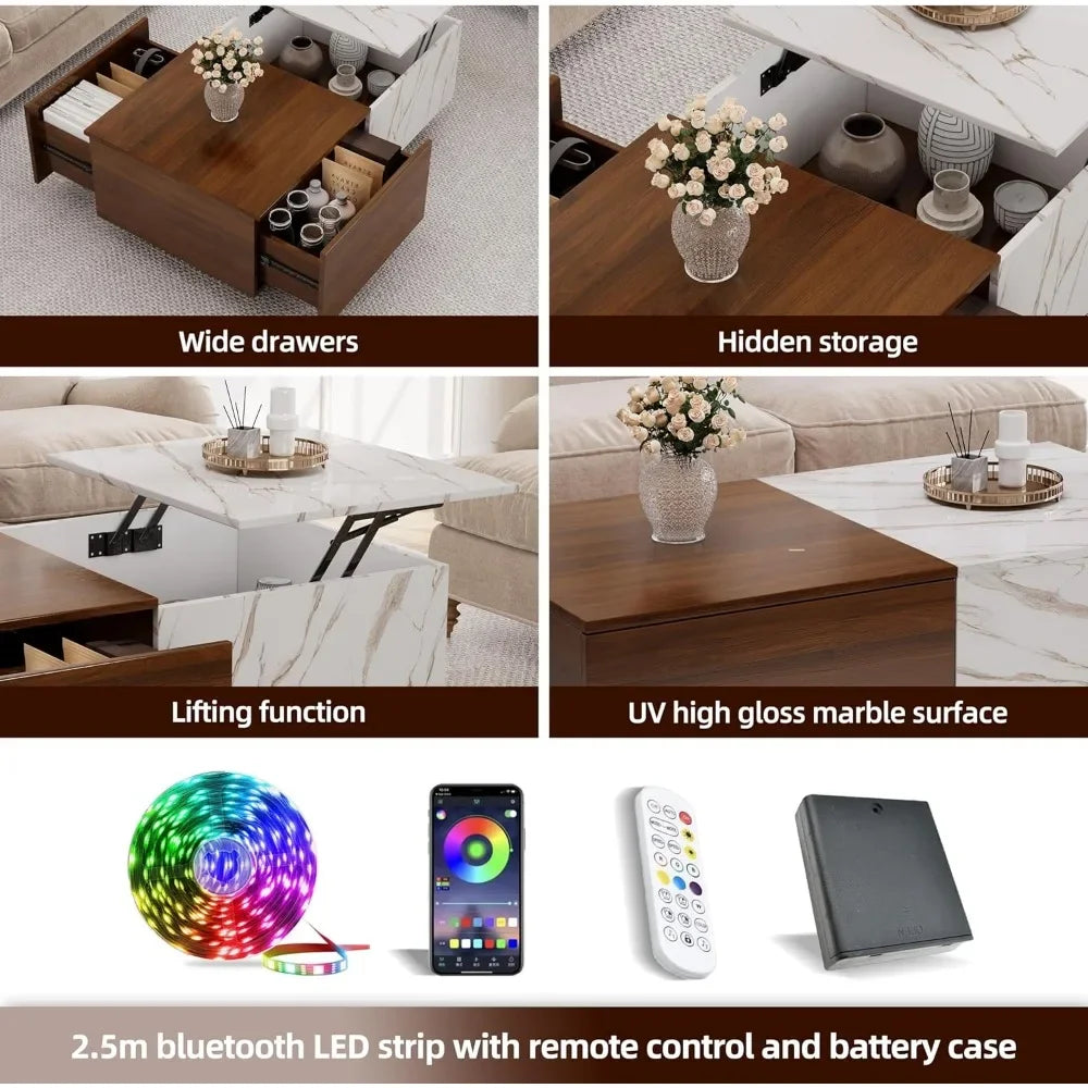 Coffee Tables for Living Room, with Storage Shelf, Hidden Compartment