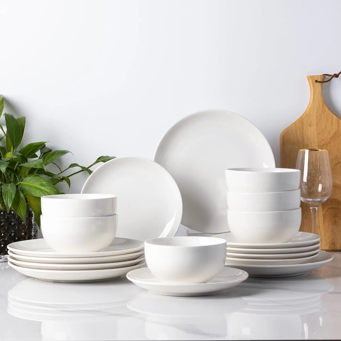 Ceramic Dinnerware Sets,Handcraft Wavy Rim Stoneware Plates and Bowls Sets,Crack Resistant