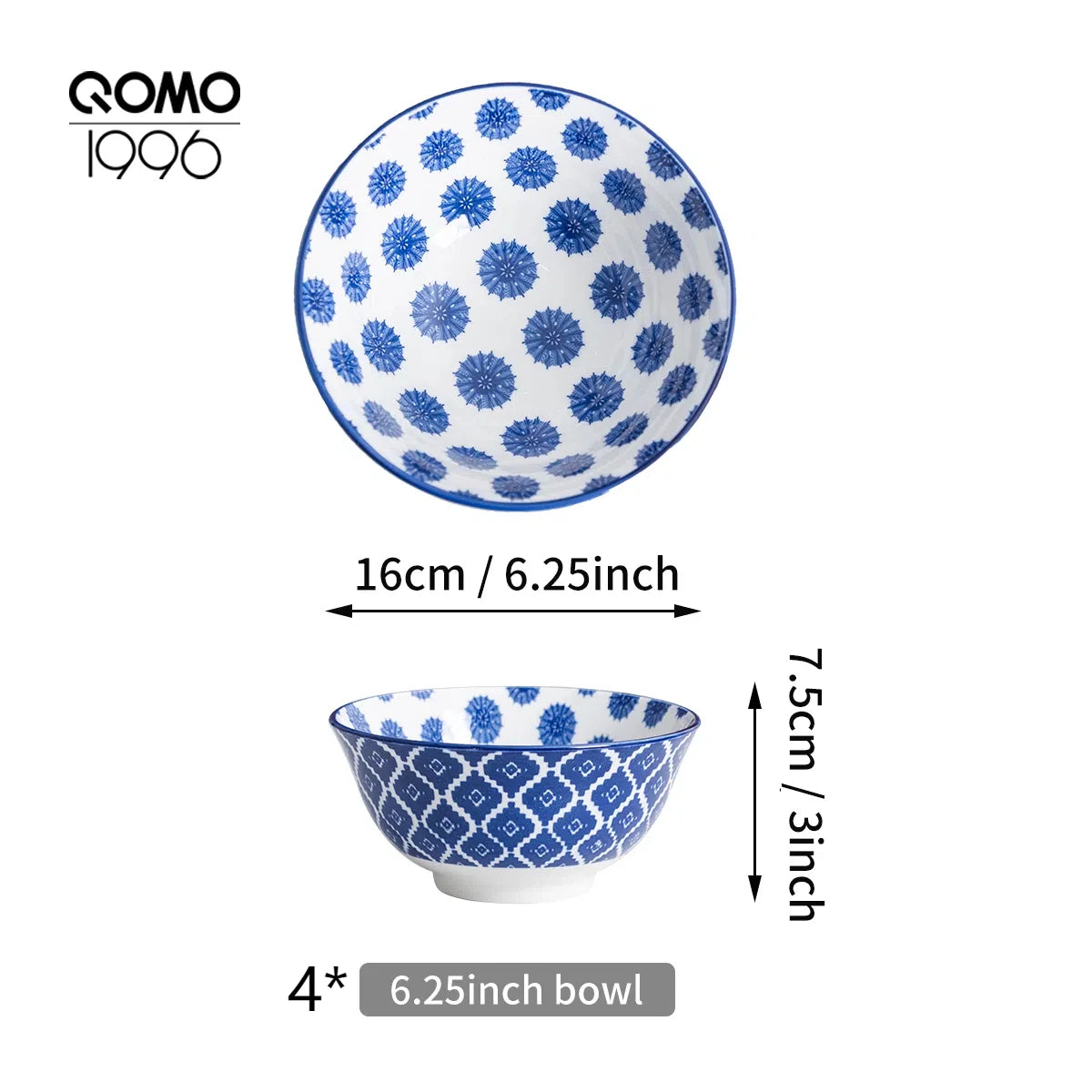 Blue and White Porcelain Bowls Premium Japanese-Style Ceramic Bowl Set .