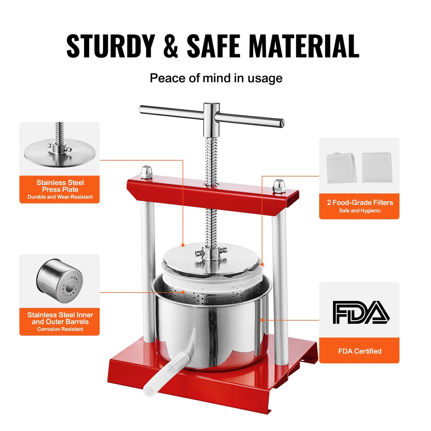Fruit Wine Press Stainless Steel Barrels, Manual Juice Maker for Outdoor, Kitchen, and Home