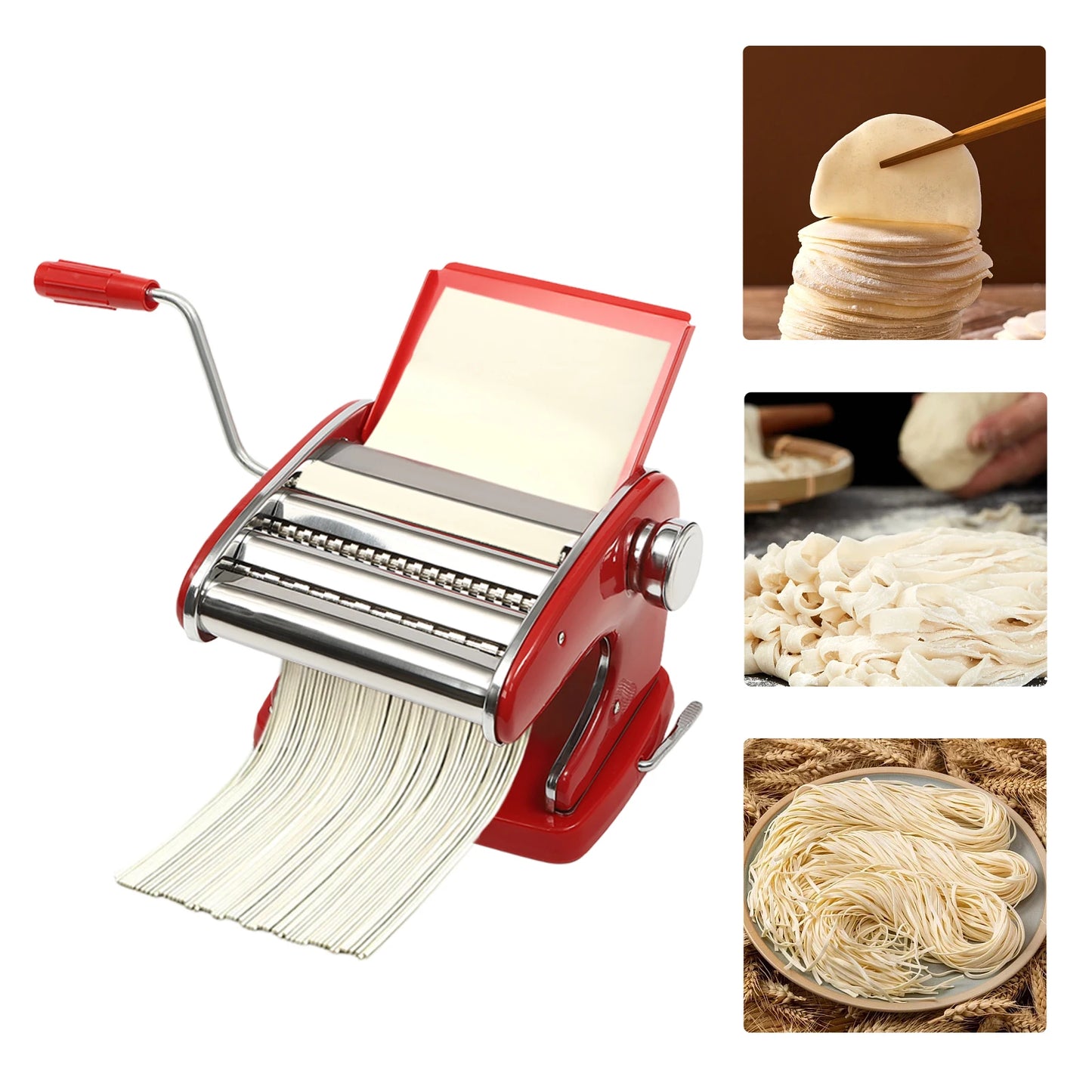 Manual Pasta Maker Machine Stainless Steel Thickness Settings Suction Cup