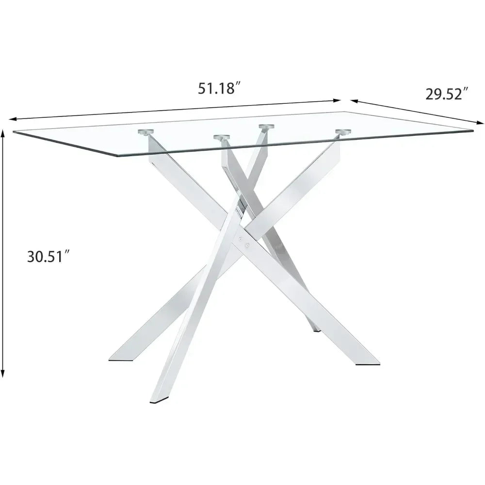Rectangular Glass Dining Table Kitchen Metal Legs,Dining Table