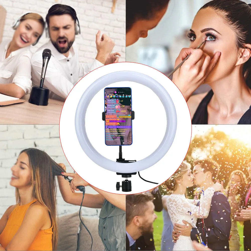 Dimmable Ring Light 3200K-5600K for Makeup with Ball Head Phone Clip