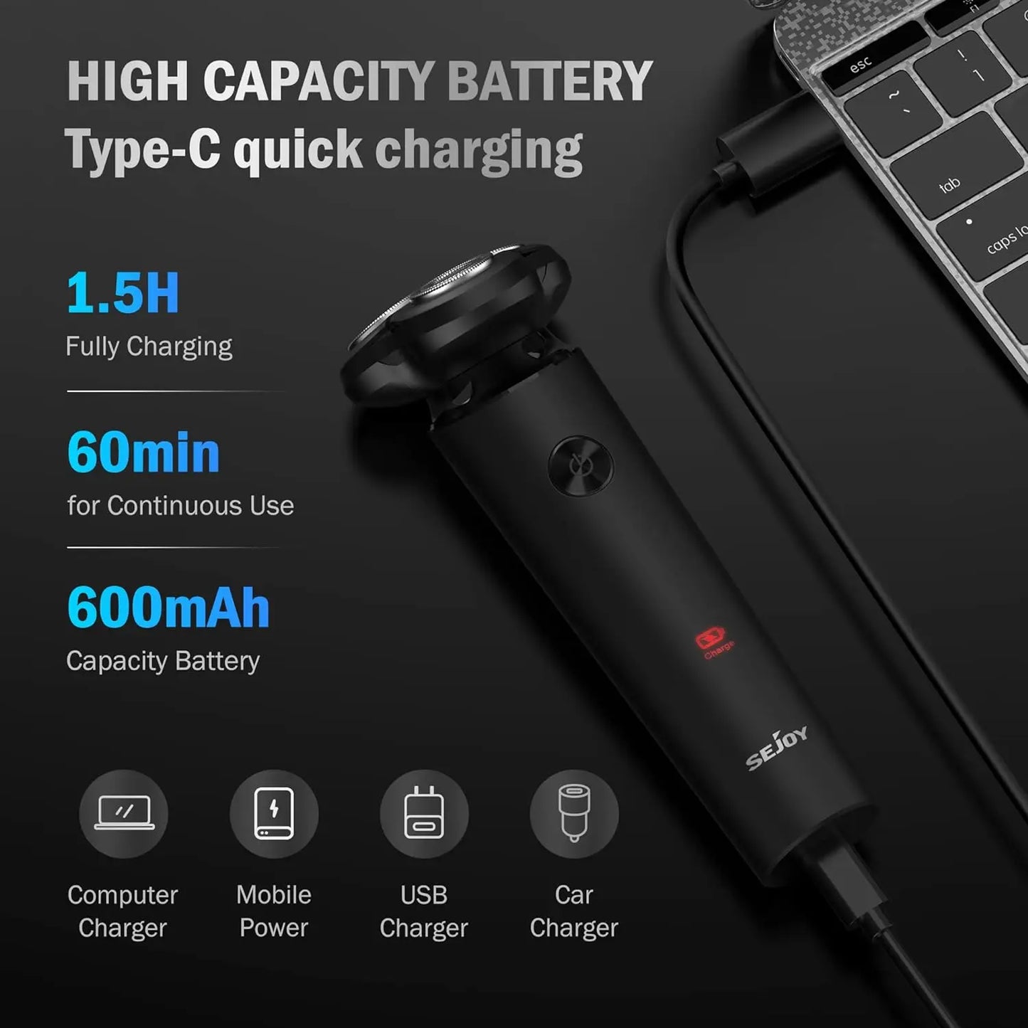 Men Electric Razor Waterproof Shaver Fast Charging-3D Floating Head Shaving Machine