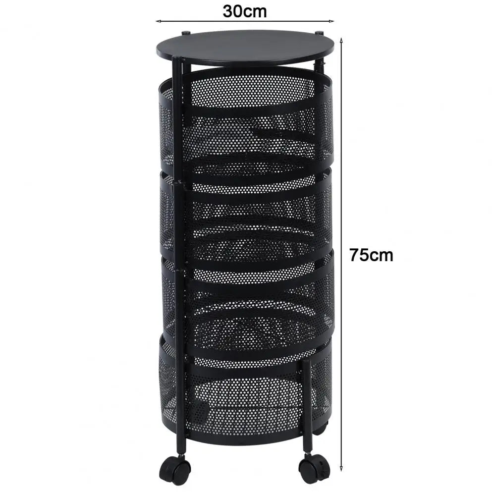 Kitchen Cart, Circular Rotating Basket, Large Storage Rack with Wheels, Fruit Vegetable