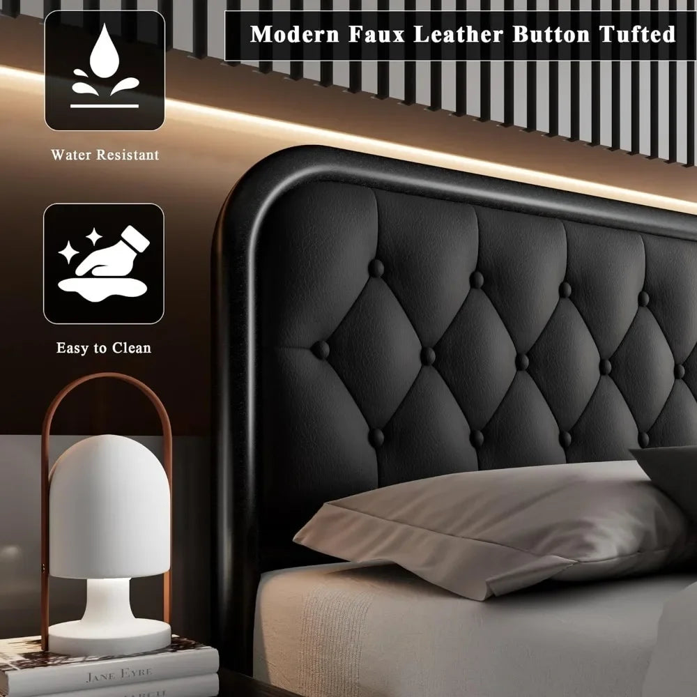 King Size Bed Frame Heavy Duty Leather Headboard Bedroom Furniture 12"