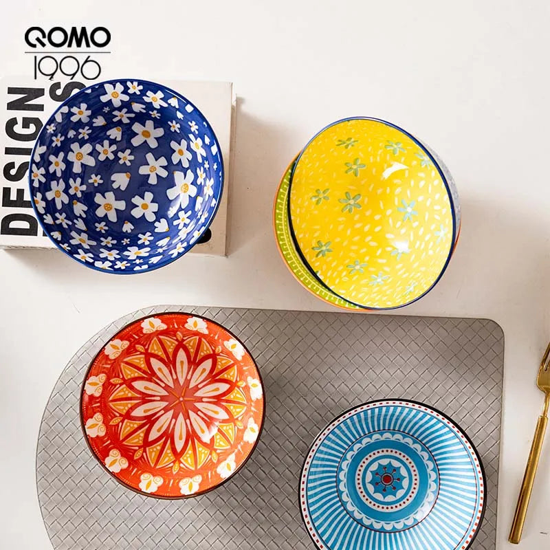 Ceramic Bowl Set Multicolored Porcelain Dinnerware Set Premium Rice Bowls