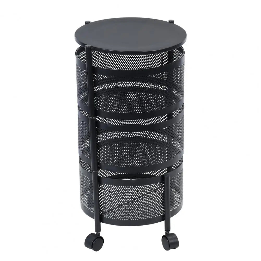 Kitchen Cart, Circular Rotating Basket, Large Storage Rack with Wheels, Fruit Vegetable