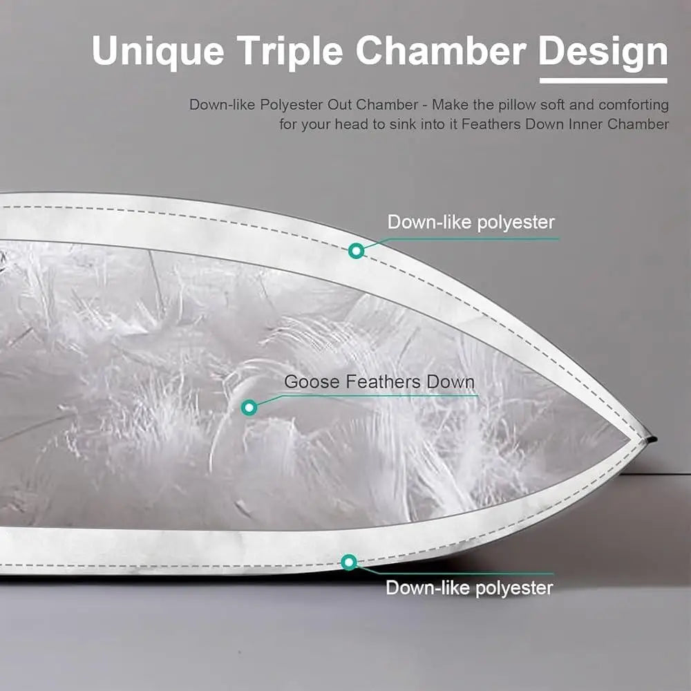Medium Firm Down Feather Pillow Set King Size Luxury Organic Cotton Cover