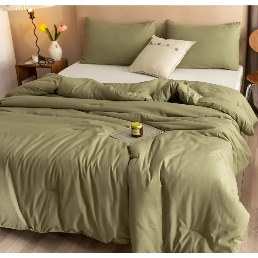 Bedding Sets Olive Green All Season Lightweight Blanket Quilt, Bed Cover