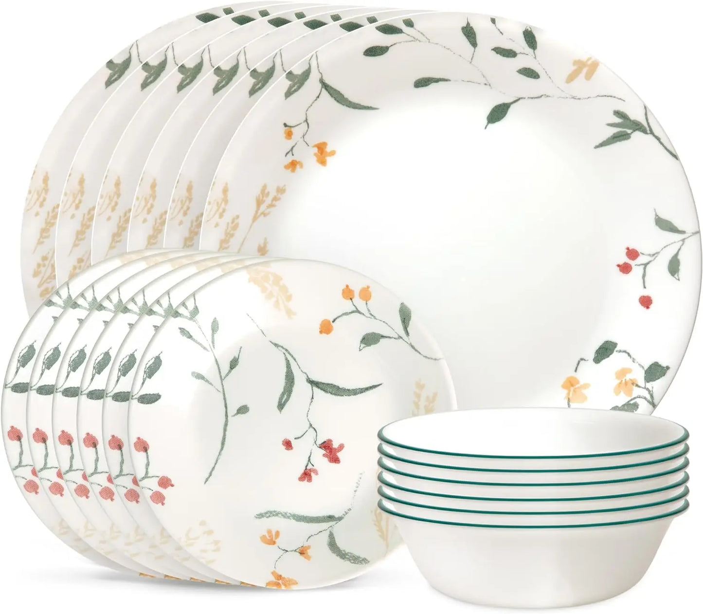 Glass Dinnerware Sets, Triple Layer Chip & Crack Resistant Glass Plate and Bowl Sets, Wildflower