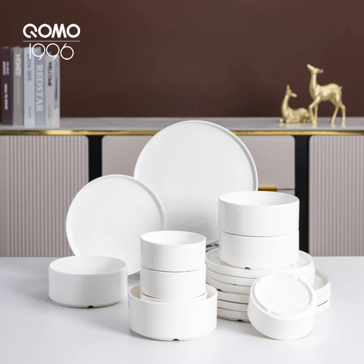 Ceramic Dinnerware Set White Porcelain Tableware Set with Bowls & Plates