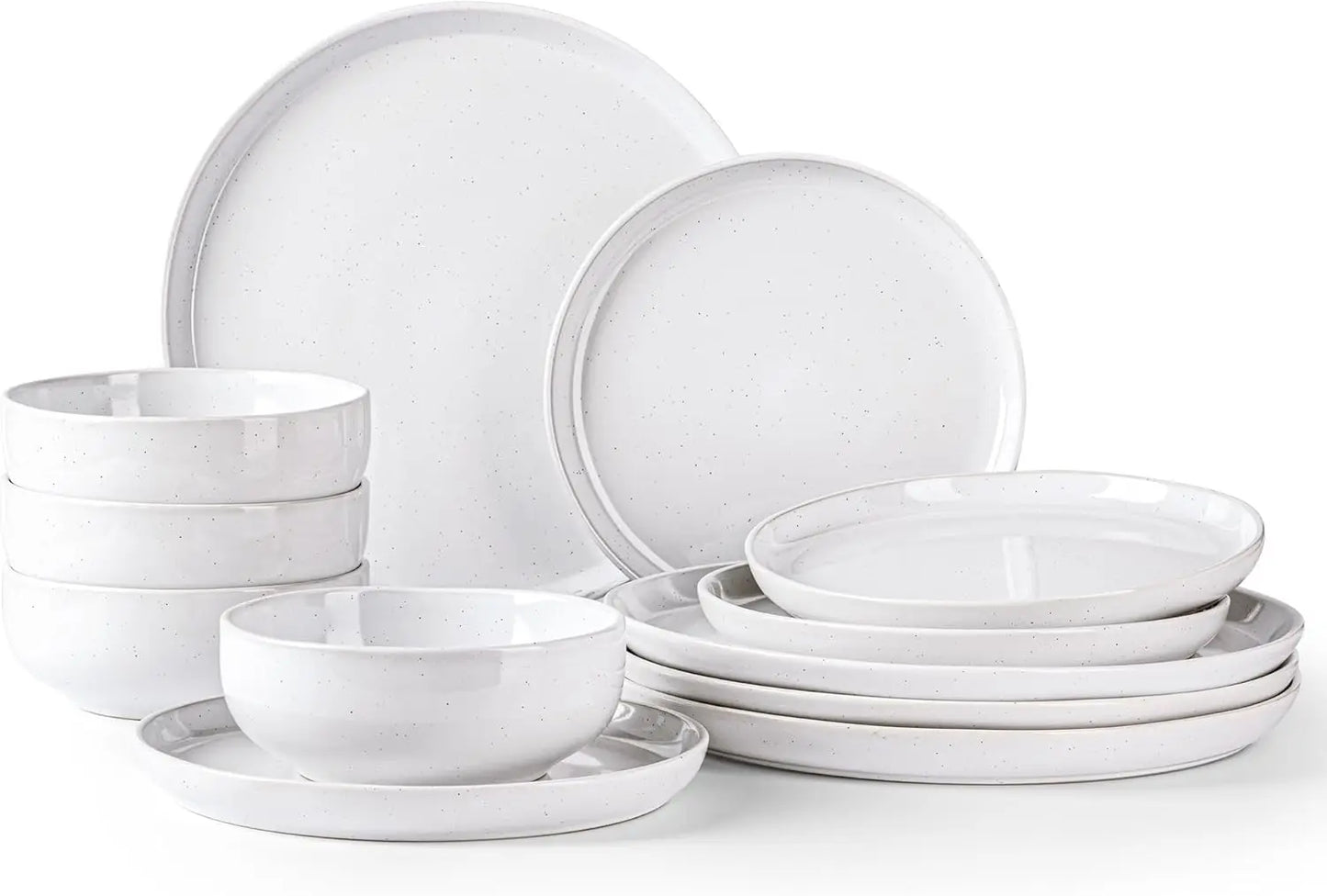 Dinnerware Speckled Glaze Plates and Bowls Sets, Handmade Chip and Scratch Resistant Stoneware