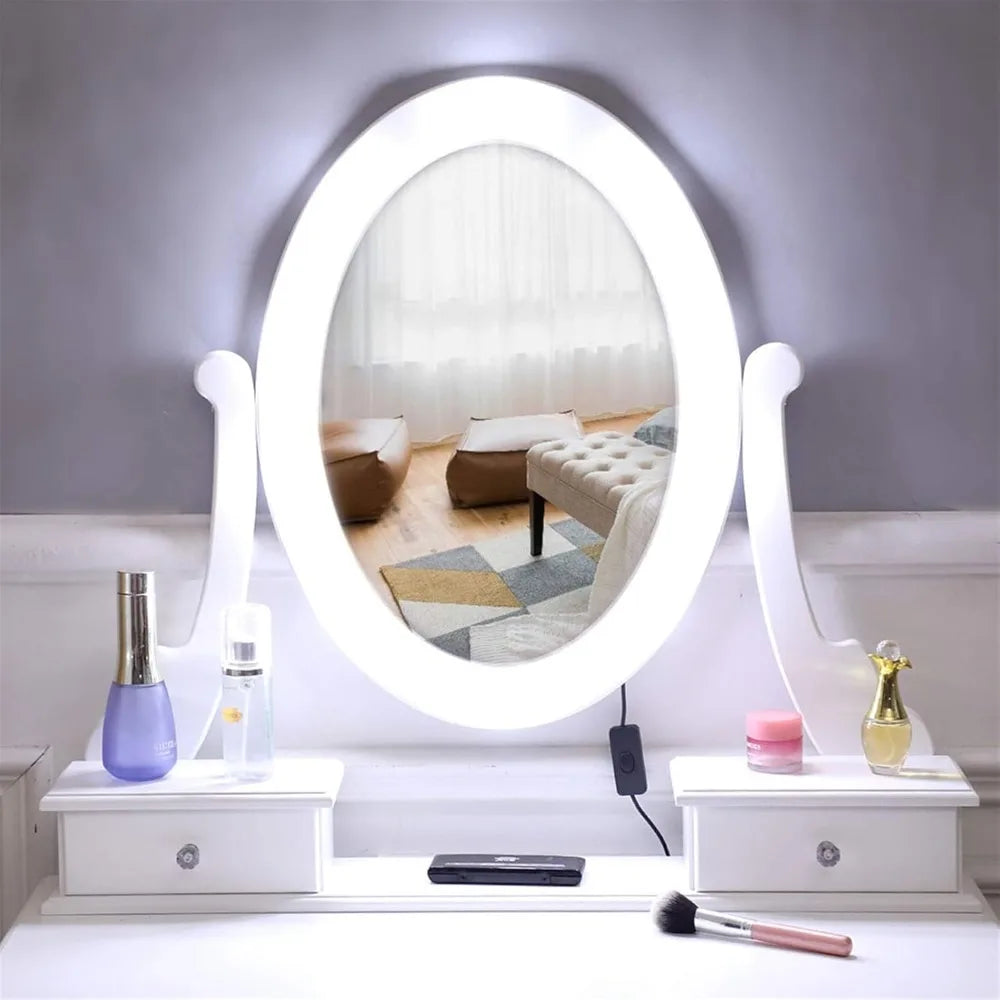 Table Set with Lighted Mirror, 5 Large Drawers for Women