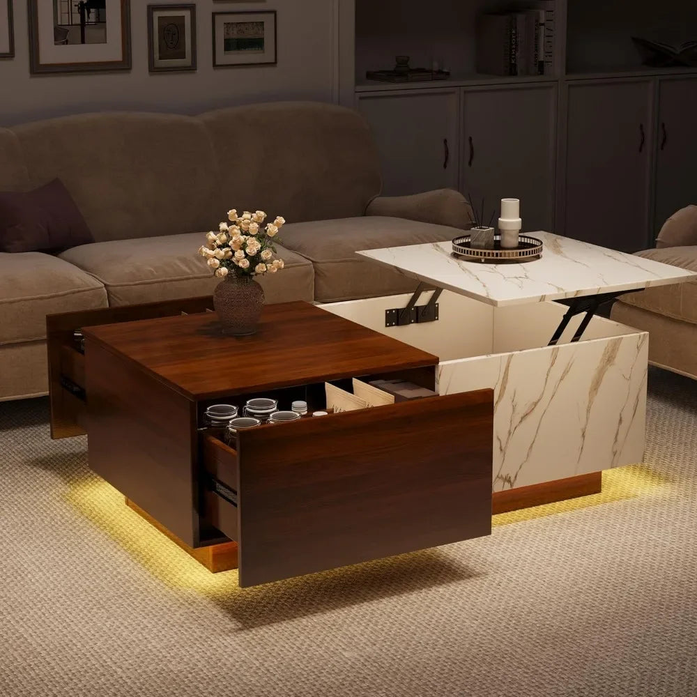 Coffee Tables for Living Room, with Storage Shelf, Hidden Compartment