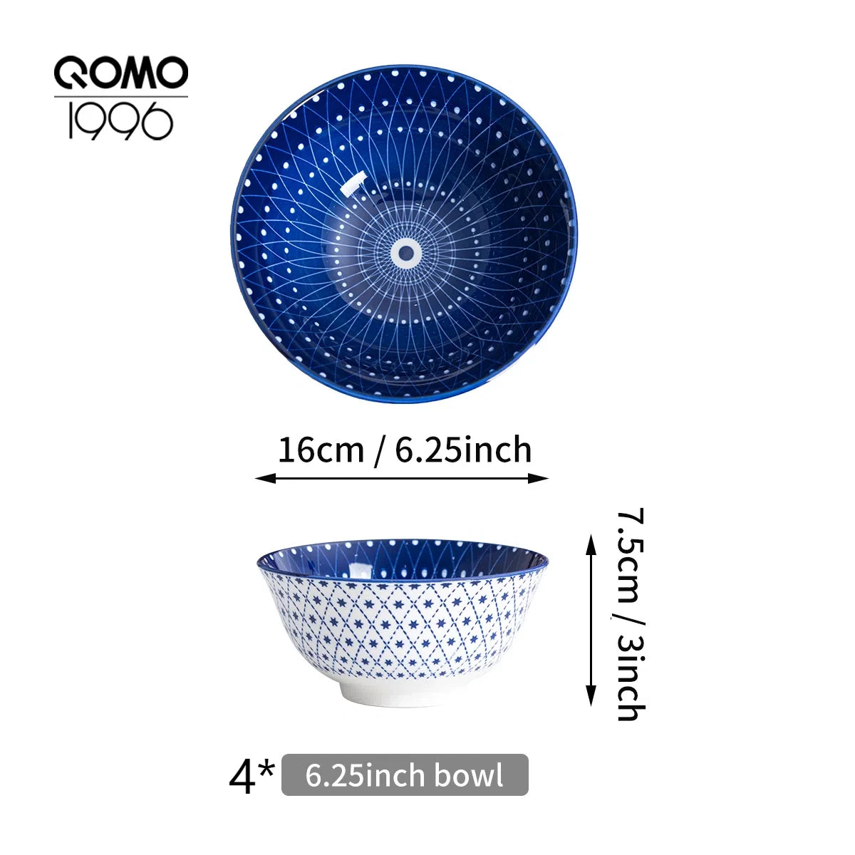 Blue and White Porcelain Bowls Premium Japanese-Style Ceramic Bowl Set .