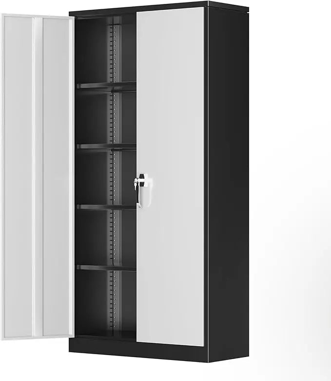 Metal Storage Cabinet with 4 Adjustable Shelves, 2 Doors and Lock for File, Office