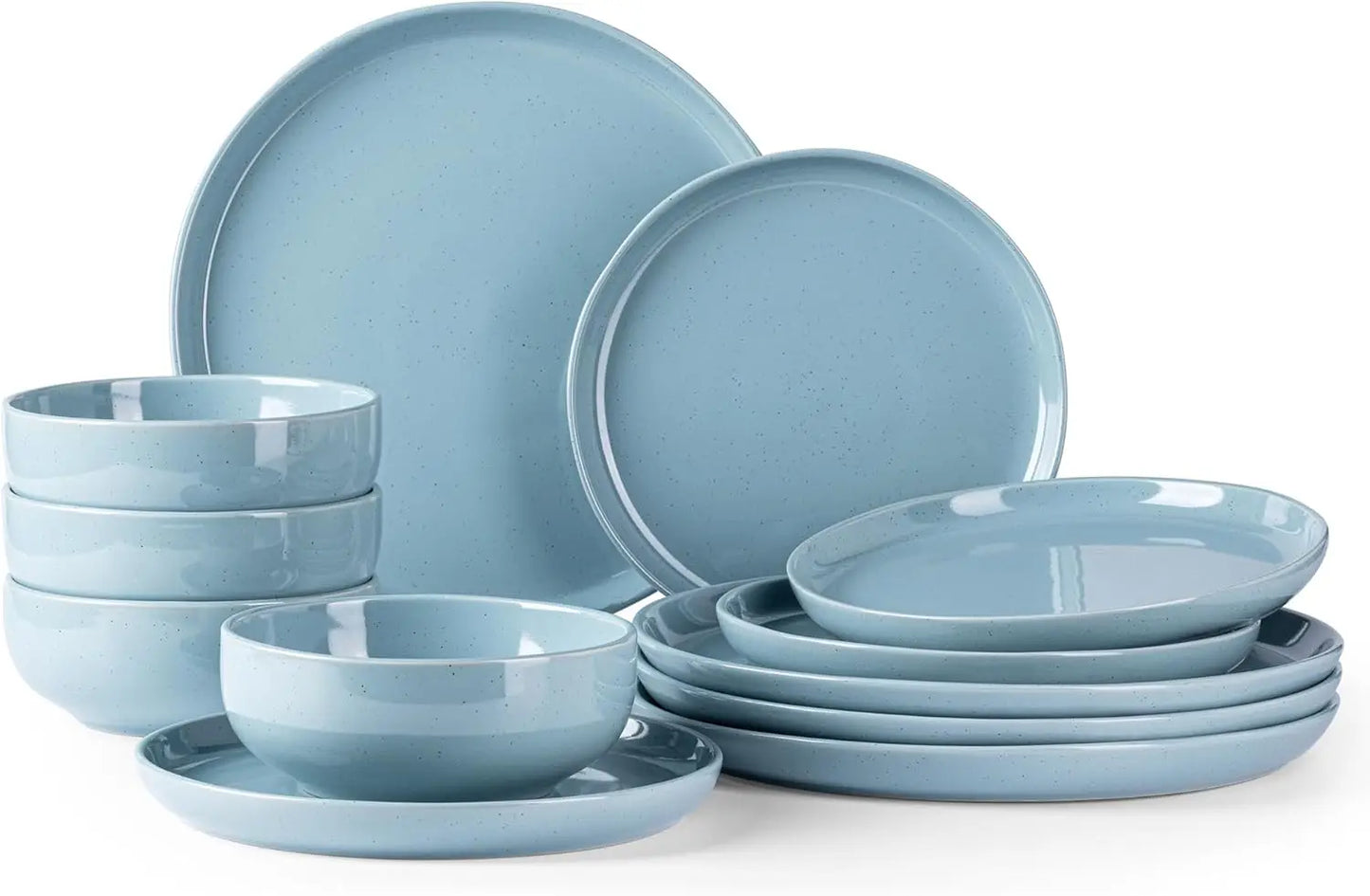 Dinnerware Speckled Glaze Plates and Bowls Sets, Handmade Chip and Scratch Resistant Stoneware