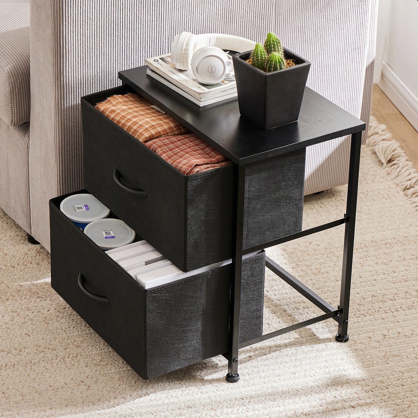 Nightstand For Bedroom With 2 Fabric Drawers Bedside table Furniture