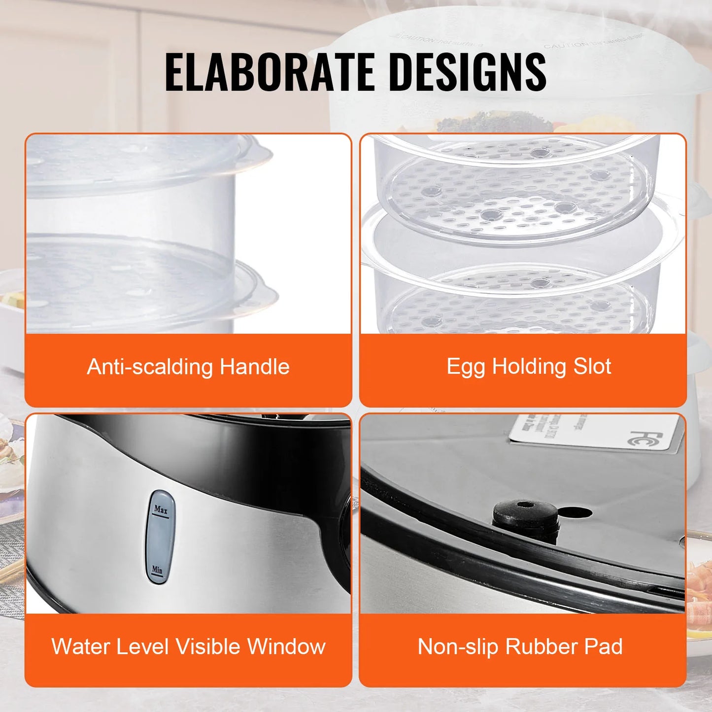 Electric Vegetable Food Steamer with Trays Auto Shut-Off and Boil Dry Protection