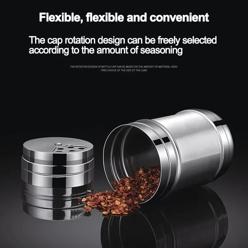 Salt Sugar Bottle Rotating Cover Stainless Steel Kitchen Gadgets Spice Pepper Shaker