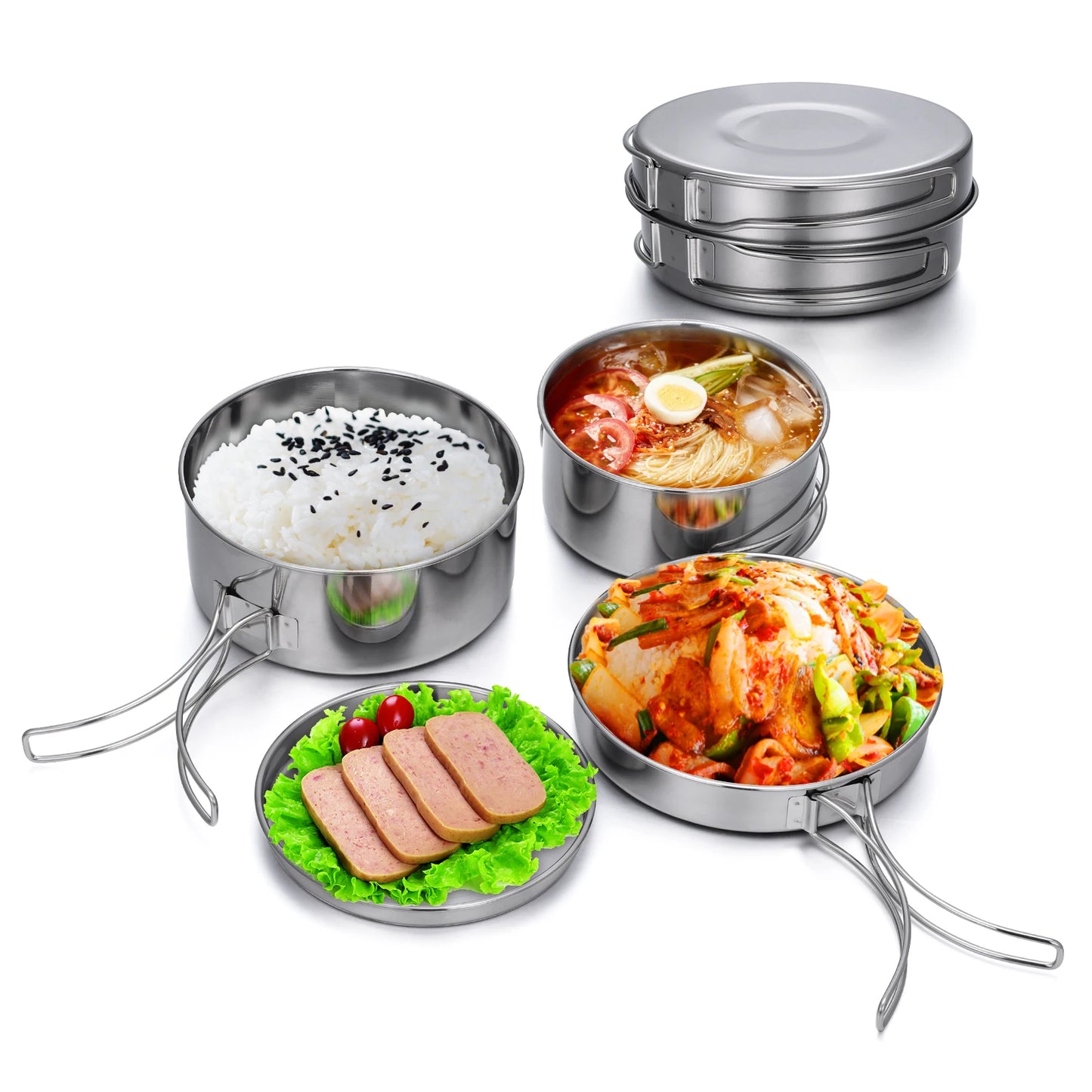 Outdoor Stainless-Steel Camping Cookware Set Cooking Picnic Bowl Pot Set