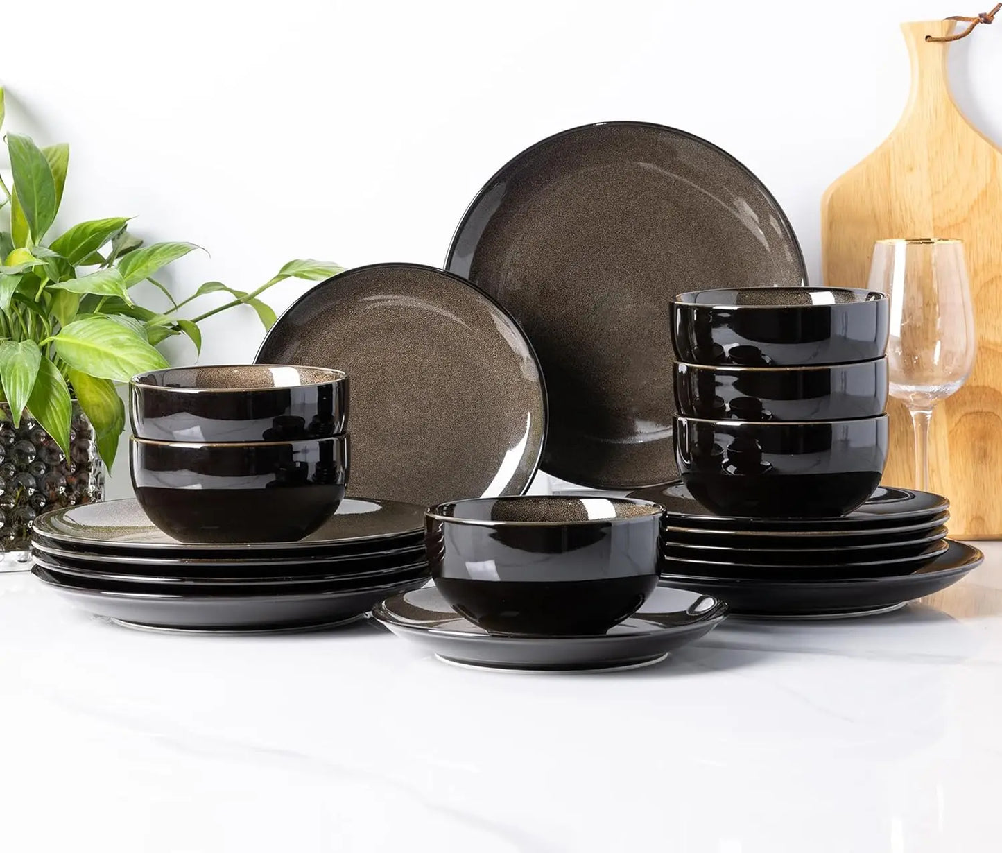 Ceramic Dinnerware Sets,Handcraft Wavy Rim Stoneware Plates and Bowls Sets,Crack Resistant