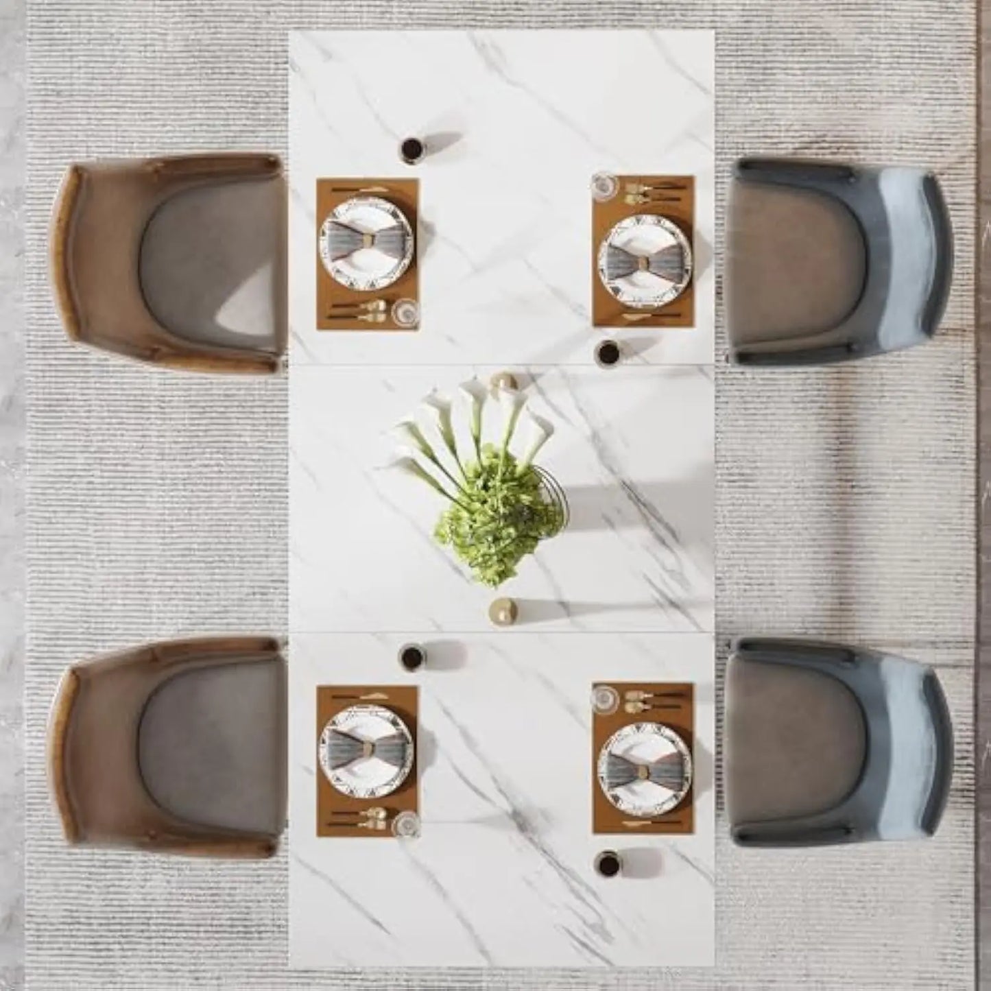 Rectangular Dining Table Modern Kitchen with Stylish Metal Legs, Large Dinner Tables for Dining Room