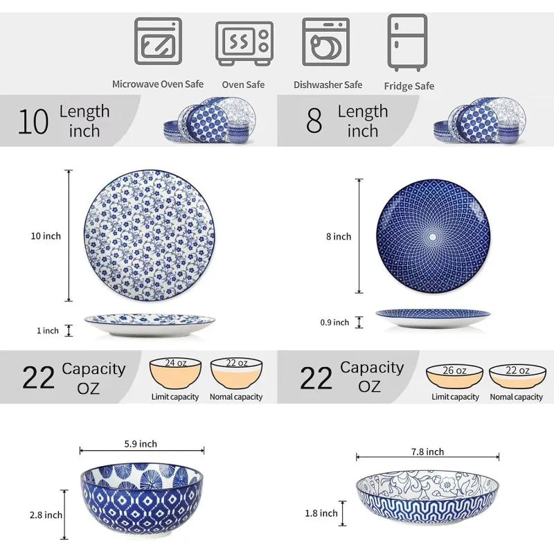 Dinnerware Set, Ceramic Dishes Set Kitchen Plates and Bowls Sets, Dinner Plates