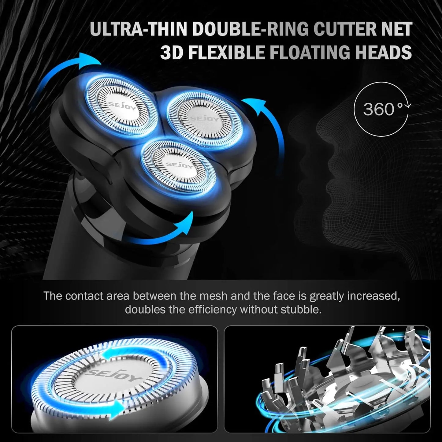 Men Electric Razor Waterproof Shaver Fast Charging-3D Floating Head Shaving Machine