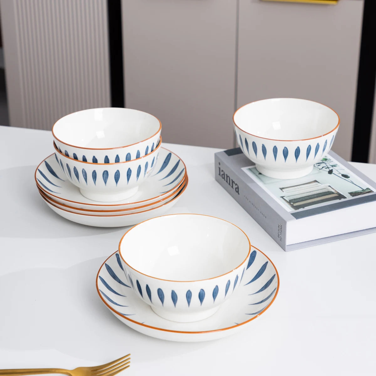 Japanese-Style Ceramic Bowl Set Premium Porcelain Salad Bowl & Shallow Bowl