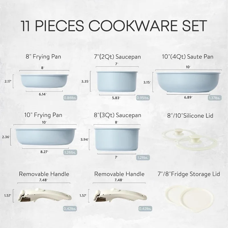 Nonstick Cookware Set Detachable Handle, Induction Kitchen