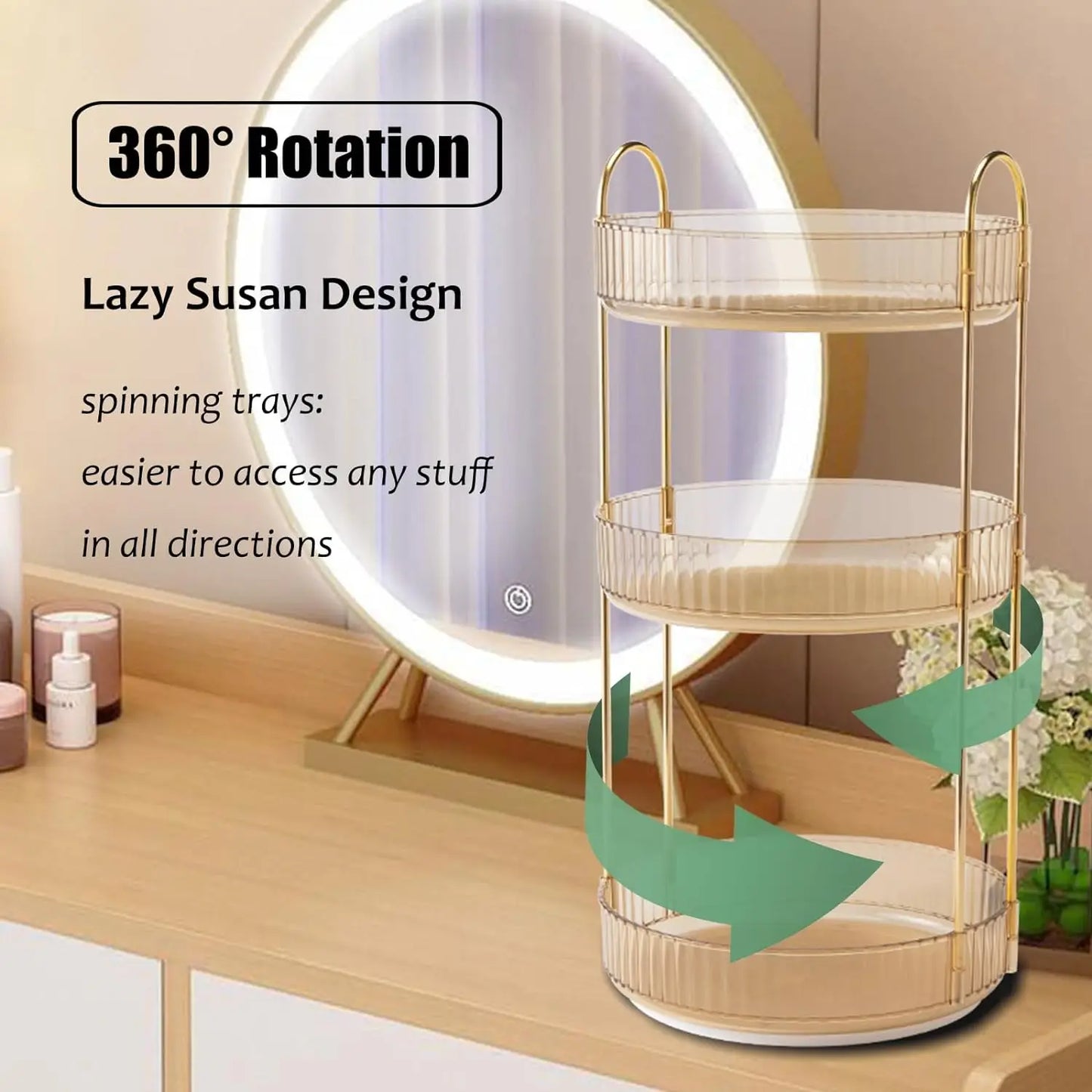 Rotating Makeup Organizer Vanity 3 Tier, Cosmetic Dresser